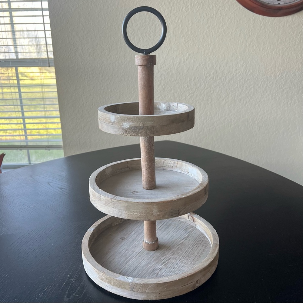 Hobby Lobby rustic wooden 3 tier serving tower tray EUC